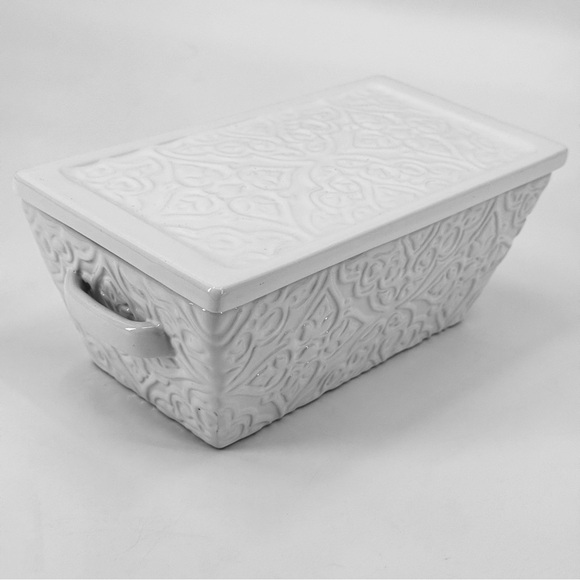Real Home Other - Real Home Earthenware Embossed Scroll 9” Lidded Loaf Dish